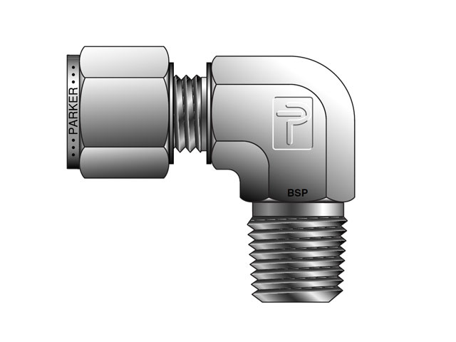 M10MSEL3/8K-316 Instrumentation Tube Fitting - 90° Elbow BSPT Male Elbow for use with Metric Tubing M10MSEL3/8K-316 A-LOK Metric Tube BSPT Male Elbow - MSEL