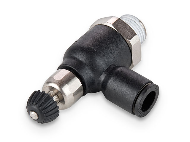 FCC731-6-4 Tube to Male Push-to-Connect Flow Control Valve FCC731-6-4 Prestolok Compact Banjo Flow Control - Meter Out - FCC731