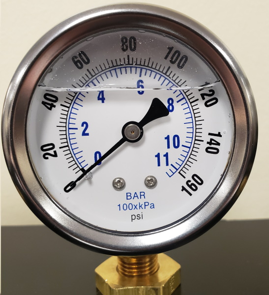 2.5'' Face liquid filled gauges, dual scale, 1/4'' NPT bottom mount 160 PSI 2.5'' liquid filled gauge