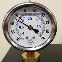 2.5'' Face liquid filled gauges, dual scale, 1/4'' NPT bottom mount 2.5'' liquid filled gauge 30/0" HG