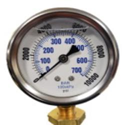 2.5'' Face liquid filled gauges, dual scale, 1/4'' NPT bottom mount 10000PSI 2.5'' liquid filled gauge